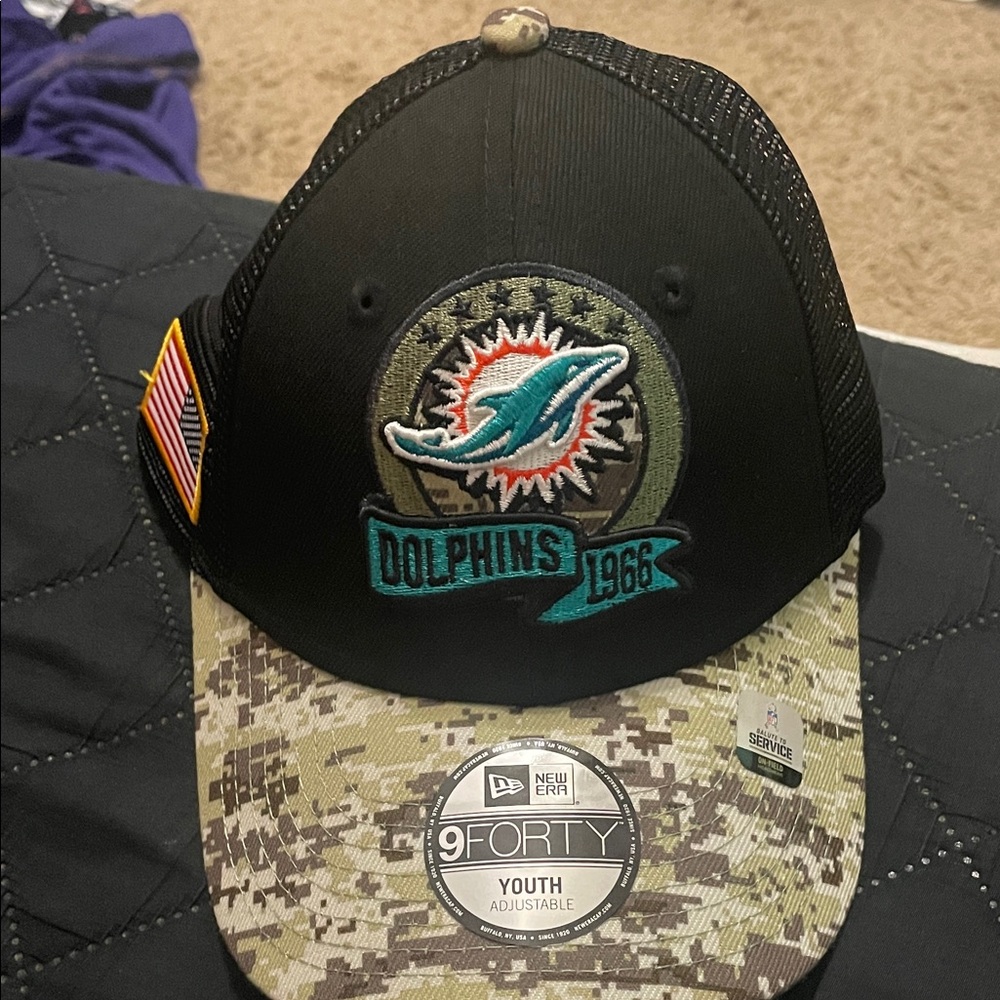 New Era Black and Camo SnapBack Dolphins 1966 Cap youth